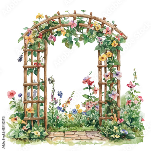 Garden Trellis, watercolor illustration vector, isolated on a white background.