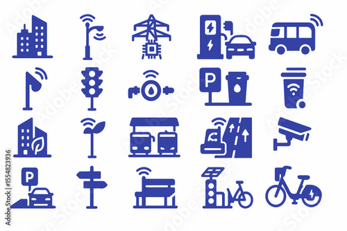 Smart City Infrastructure Icons A Collection of Modern Urban Elements Representing Connectivity Sustainability and Technological Advancement in City Planning and Development all in a cohesive