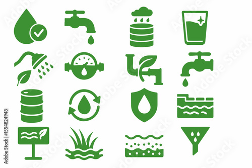 Set of green eco icons featuring nature, recycling, and environmental symbols