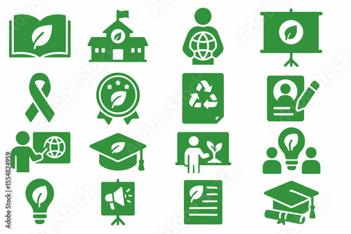 Green Education and Sustainability Icons A Collection of Symbols Representing Environmental Awareness Learning and Eco Friendly Practices for a Sustainable Future all in a vibrant