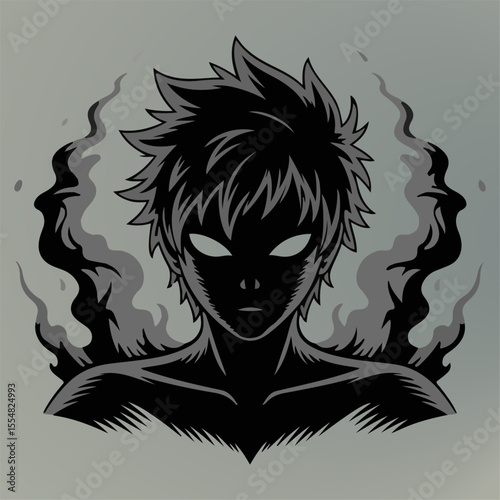 Anime silhouette, man anime style