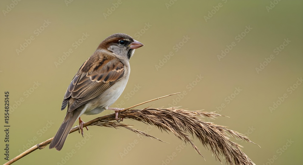 Fototapeta premium House sparrow, Passer domesticus, Bird, House Sparrow Perched on Dried Grass