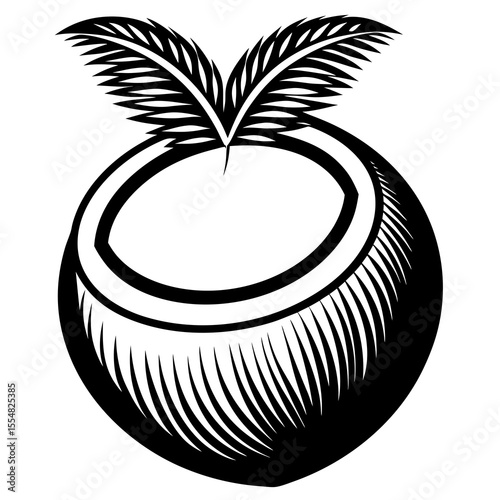 Coconut with palm leaves isolated on white background