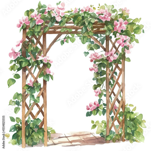 watercolor of Garden Trellis, vector, isolated on a white background.