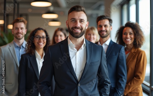 people in the office with suit and different expression & diversify team of social media and developers. High quality