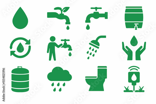 Set of green eco icons including recycling, nature, energy, and environmental symbols in vector style
