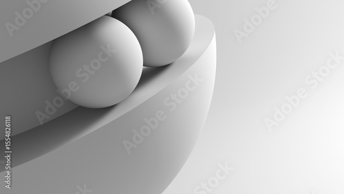 Fototapeta Naklejka Na Ścianę i Meble -  White composition featuring spheres and geometric shapes, 3d rendering