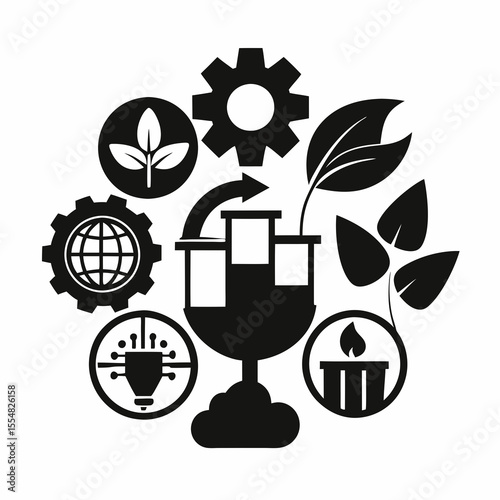 Ecological symbols showing sustainable technology and environmental innovation