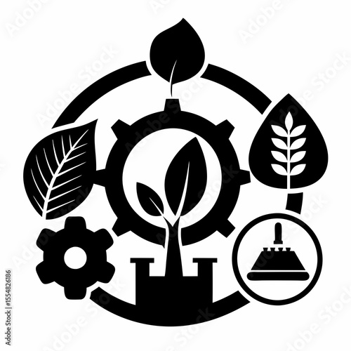 Ecological symbols representing sustainable technology and environment