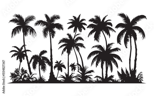 Collection of various palm tree silhouettes
