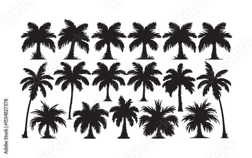 Collection of various palm tree silhouettes