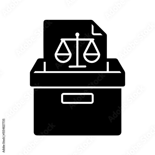 Archive box icon with justice scale document representing legal storage – filled version