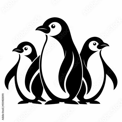 Three penguins standing isolated on white background