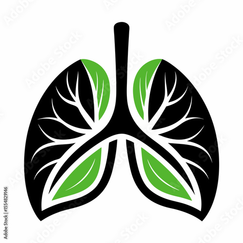 Stylized lungs with leaves isolated on white background
