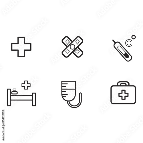 Health checkup line icon set. Collection of thin outline medical care symbols, patient treatment and diagnosis icons. Editable stroke vector illustration on white background.