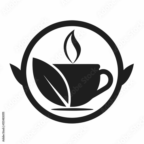 Cup of tea with leaf isolated on white background