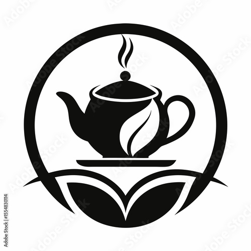 Teapot with tea leaf isolated on white background