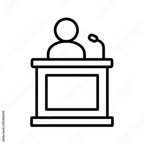 Witness stand icon with person testifying representing court hearing – outline version
