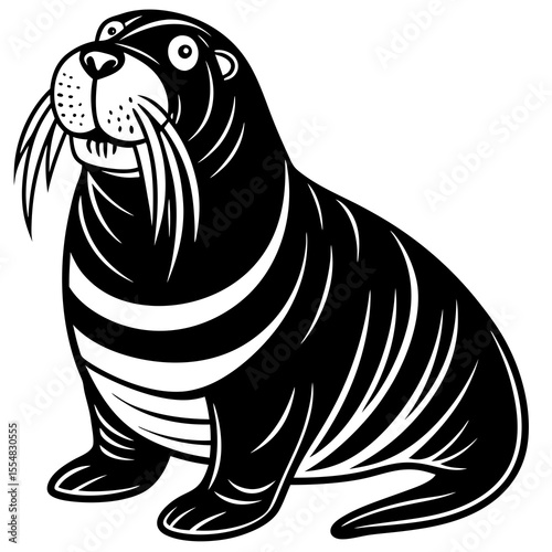 Cartoon walrus with tusks isolated on white background