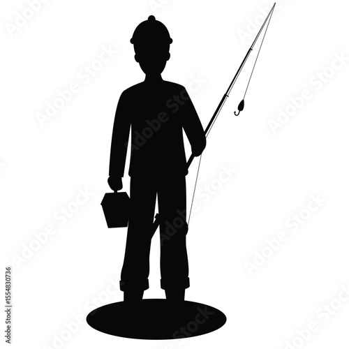 Vector silhouette of a fisherman with rod
