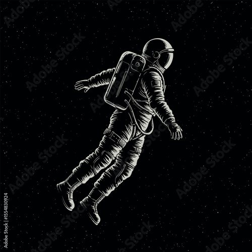 Astronaut Drifting in the Space: An astronaut floats gracefully in the endless expanse of space, silhouetted against a starlit backdrop, evoking a sense of wonder, exploration, and the vast unknown.