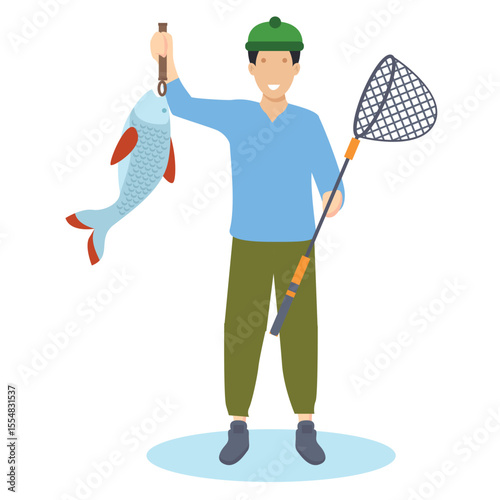 Vector Fishermen are carrying fish that they have caught with their nets