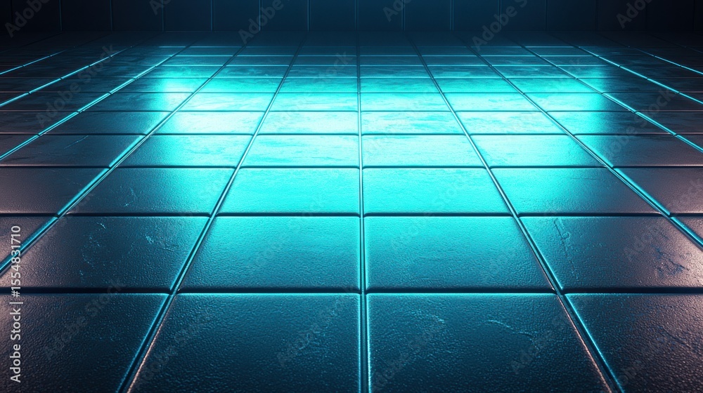 Obraz premium Blue tiled floor, perspective view, reflective surface