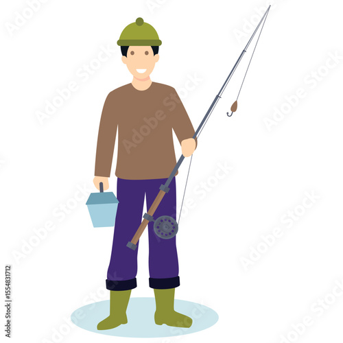 Vector Fishermen carrying fishing equipment