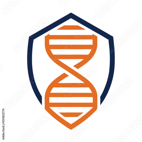 Orange D N A helix inside navy blue shield emblem strand molecule