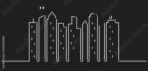 Urban cityscape silhouettes vector illustration. Night town skyline or black city buildings isolated on white background