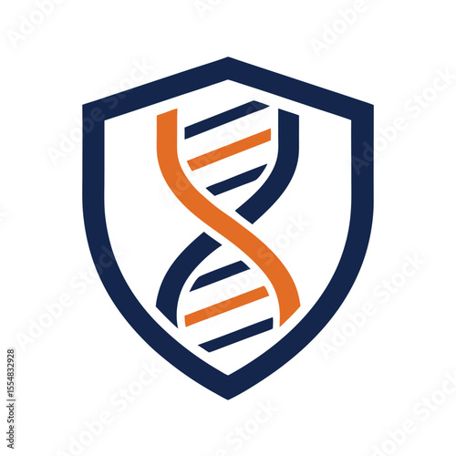 Shield with orange and blue D N A helix science biology
