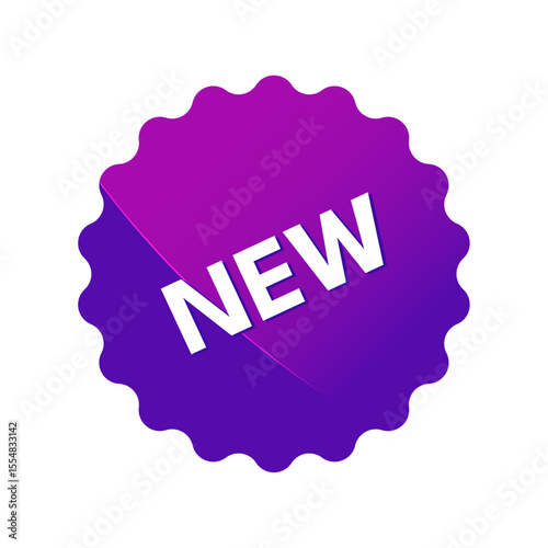 Purple new label badge icon with modern gradient design and white text on scalloped circular shape
