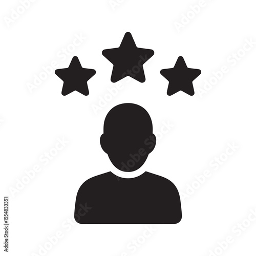 Customer satisfaction icon with user and star rating for quality review and positive feedback excellent service evaluation for a business product vector solid glyph icon