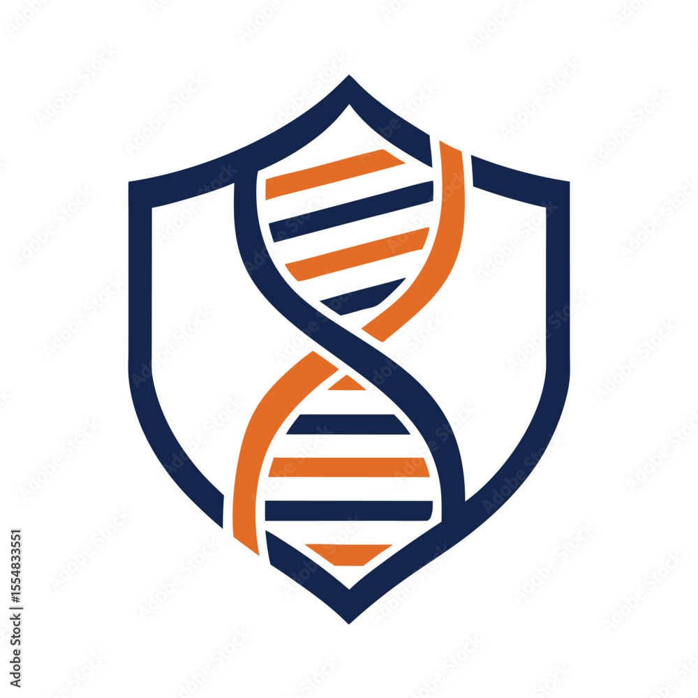 Naklejka premium Shielded D N A helix with orange and blue stripes protection science