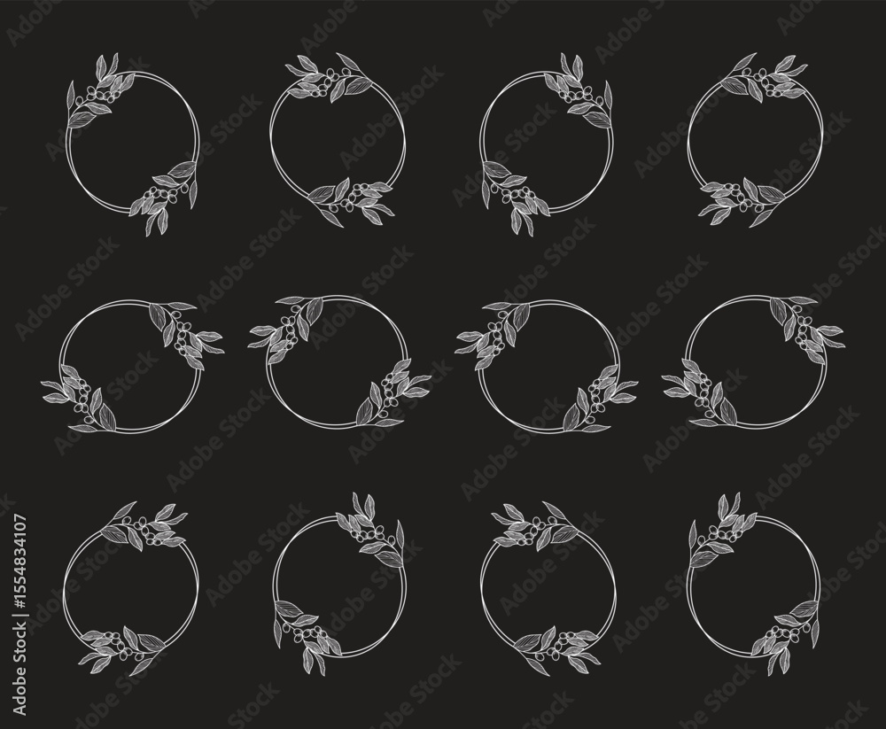 Set of doodle floral and leaf circle frames.illustration vector Set of doodle floral and leaf circle frames.illustration vector