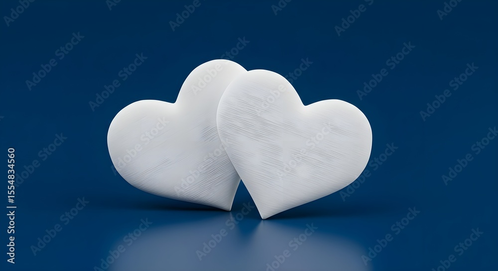 Obraz premium Heart, Hearts, Love, Two Intertwined White Hearts on Blue Background