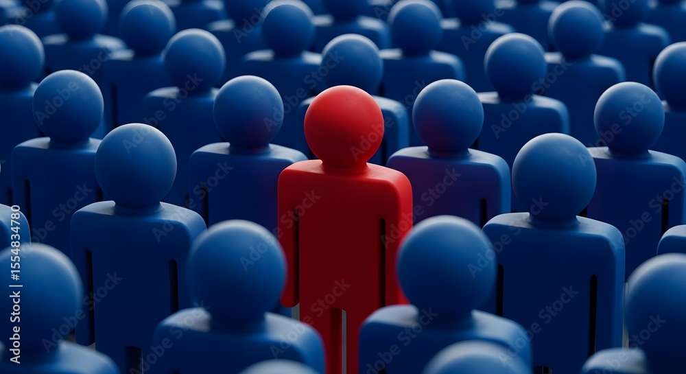 Fototapeta premium Red, Blue, Figures, Stand Out From The Crowd