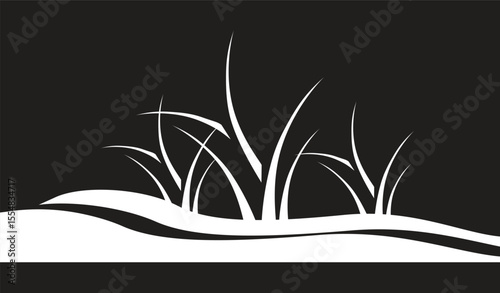 Green grass silhouette. Cartoon lines of plants and shrubs for boarding and framing, eco and organic logo element. 