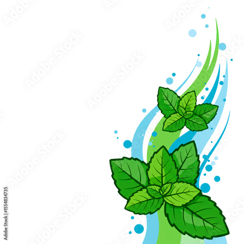 Minty Fresh Splash: Abstract representation of peppermint leaves and flowing water