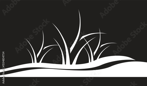 Green grass silhouette. Cartoon lines of plants and shrubs for boarding and framing, eco and organic logo element. 