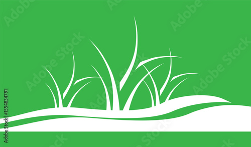 Green grass silhouette. Cartoon lines of plants and shrubs for boarding and framing, eco and organic logo element. 