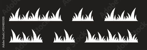 Green grass silhouette. Cartoon lines of plants and shrubs for boarding and framing, eco and organic logo element. 