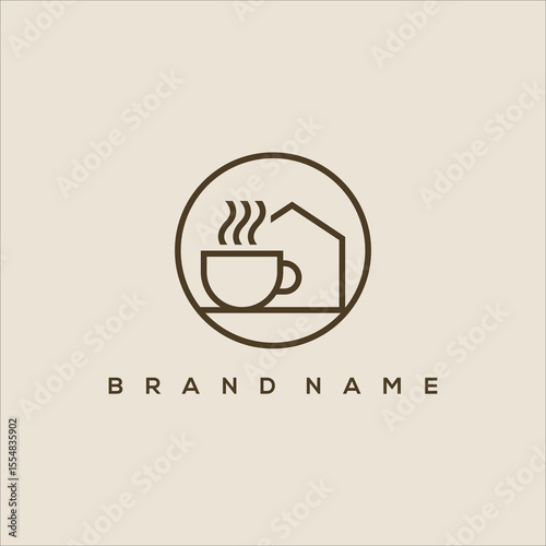line art coffee house logo vector