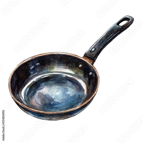 Frying Pan, watercolor vector, isolated on a white background.
