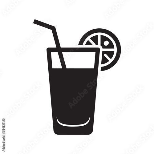 Cocktail drink icon with glass and straw for bar or restaurant menu fresh juice or alcoholic beverage for summer party and refreshment time vector solid glyph icon