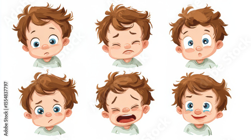 Adorable baby with multiple facial expressions shown in vector format