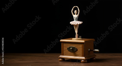 Ballerina, Music box, Wooden box, Ballerina Music Box on Wooden Table