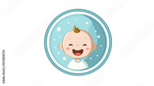 Baby avatar with one tooth smiling inside a circular design, perfect for playful child-themed graphics