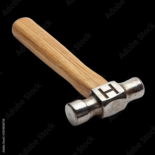 Rustic wooden hammer with metal head on a black background