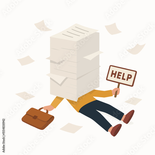 vector illustration of a tired working character